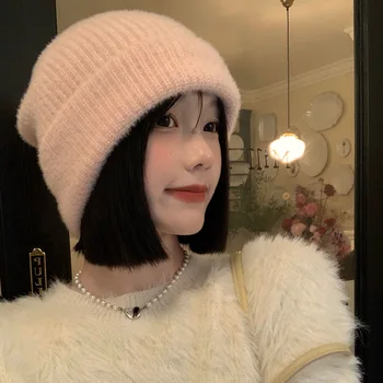 Korėjos Ins Vilnos Megztos Kepurės Kalpokių Moterų Kepurės Rudenį, Žiemą Skullies Beanies Baggy Melionas Bžūp Japonų Stiliaus Skrybėlę, Mezgimo