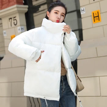 Korėjos Stiliaus Moterų Žiemos Striukė Pop Stovėti Apykaklės Krūtinėmis Mygtukai Medvilnė Paminkštinimas Moterų Kailis Outwear Trumpas Šilti Moteriški Parko