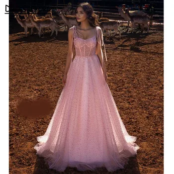Rožinė Dubajus Blizgučiai Vakaro Suknelės Spageti Dirželis Elegantiška Linija, Blizgančiais Duobute Moterys Šalis Suknelė