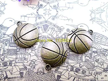 10vnt--Krepšinio pakabukai, Antikvariniai bronzos krepšinio žavesio karolius, 22x19mm