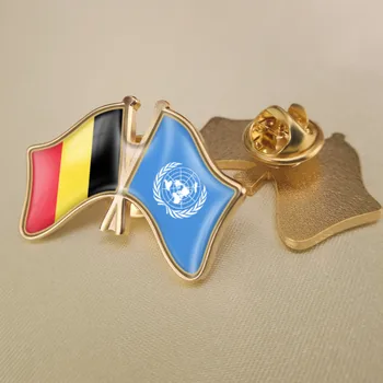 Jungtinių Tautų ir Belgija Kirto Dviguba Draugystė Šaligatvio Sagė Emblemos Atvartas Smeigtukai