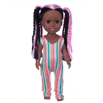 Naujas 14inch Reborn Baby Doll Silicne Rožinė Nerijos Banga Kūdikių 35 Cm Tiesūs Plaukai, Juoda Oda American Girl Dress Up Lėlės Žaislas