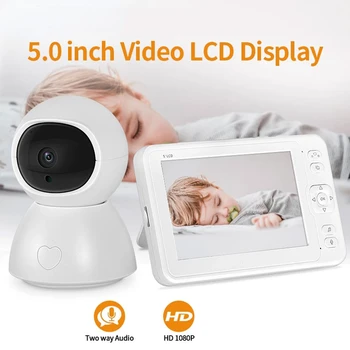 Kūdikio stebėjimo 2MP HD Naktinio Matymo Dviejų krypčių Pokalbių 5 Colių Auklės Vaizdo Kamera 8 Lopšines Įrašymo & Playbacking Su SD Kortelę