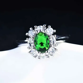 Moterų 925 Sidabro Smaragdas Žalia Cirkonis Atidaryti Žiedą Sužadėtuvių Vestuves Dovana, Juvelyriniai dirbiniai Didmeninė Žiedas