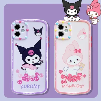 Kawaii Sanrioed Kuromi Mano Melodija Mielas Animacinių filmų Telefono dėklas Viskas Įskaičiuota Silikono Aišku, Telefono dėklas skirtas iPhone 11 12 13 ProMax XS X