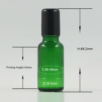 Prabanga žalio stiklo butelis su balck dangteliai 20ml, kosmetikos plastinės roller ball buteliukuose 20ml