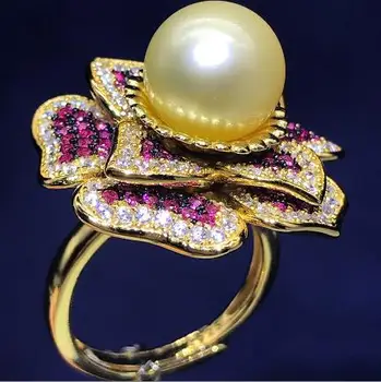 S925 Sidabro Jūros Balta Akoya Pearl Gėlavandenių perlų rožė žiedas Cirkonis kristalų perlas Juvelyriniai dirbiniai