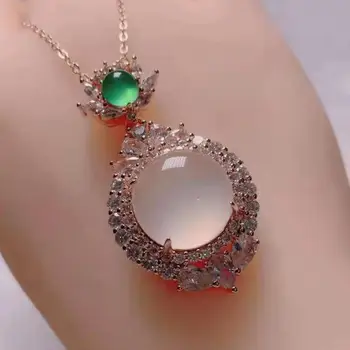 Natūralus Baltas Jade Kamuolys Pakabukas Karoliai Moterų Fine Jewelry Originali Rožinė Žalia Mianmaro Žadeitas Cirkonis Turas Pakabukai Pasisekė Amuletas