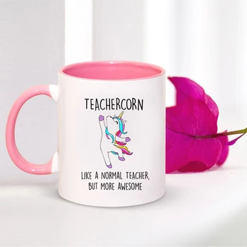 Teachercorn kavos Puodelis 350ml Rožinės spalvos Keramikos Juokinga Vienaragis Dovana Puodelis jūsų Mokytojas Taurė