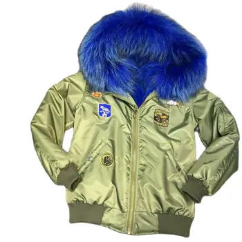 Tamsiai mėlyna bombonešis kailio parko damoms žiemos drabužiai, armijos žalioji modelis warmbody meškėnas, hoodies mini sprogdintojų