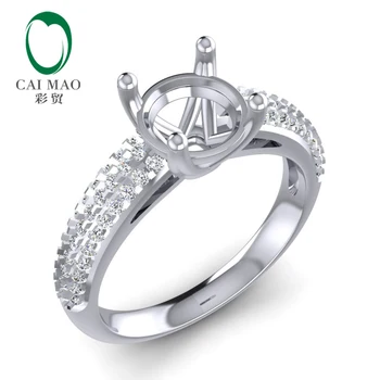 Caimao Turas Supjaustyti 14 karatų Balto Aukso 0.33 ct 6.5 mm Gamtos Visą Cut Diamond Ring Šakės
