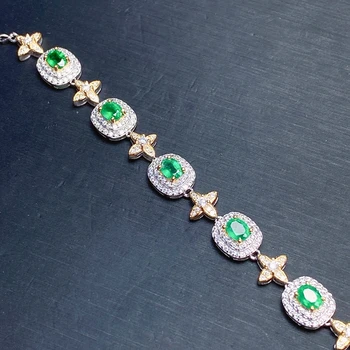 Naujas paprasta ir subtili gamtos Smaragdas Apyrankė 925 sterlingas sidabro, brangakmenių perlas