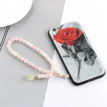 Naujas trumpas kūrybos mobiliųjų telefonų grandinės virvelę mielas mobiliųjų telefonų virvelę rožinė kristalų riešo mobiliojo telefono atveju pakabukas