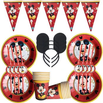 74pc/daug Disney Animacinių filmų Mickey Mouse Temą Peiliai Šalis Dekoro Gimtadienio Kūdikių Vonia Taurės Plokštė Šalies Lankelis Prekes