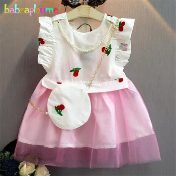 Vasaros Baby Girl Suknelės Vyšnių Spausdinimo Princesė Kostiumas Vaikams Drabužių Nėrinių Tutu Vaikiška Suknelė+Krepšys Vaikams Drabužių 0-7Year BC1425
