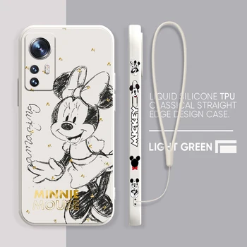 Disney Mickey Minnie Meilės Telefoną Atveju Xiaomi Mi 12 11 11T 10 10T 9 9SE Pro Lite Ultra A3 Skysčio Kairėje Virvę Saldainiai Padengti Fundas