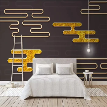 Dekoratyvinės tapetų 3d aukso debesų laimingas metalo linijos abstrakčių geometrinių fono sienos