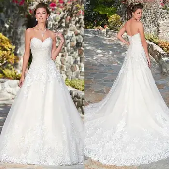 Balta Brangioji Kaklo Tiulio Nėrinių Aplikacijos-line Vestuvių Suknelė iki 2022 m. chalatas de mariee Moterų Nuotakos Suknelė