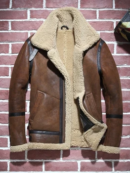 2018 Borwn Vyrų B3 Bombonešis Shearling Jacket Originali, Avikailio Žiemos Storio Rusijos Karinės Šaltos Žiemos Paltai Nemokamas Pristatymas