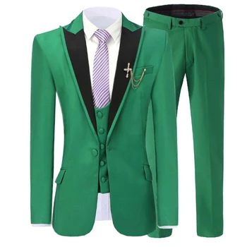 Žalias Švarkas Kelnės Su Vestuvių Kostiumai Vyrams, Verslo Jaunikis Mens Kostiumai Trijų Dalių Vakare Vestuvinė Suknelė(Striukė+Kelnės+Liemenė)