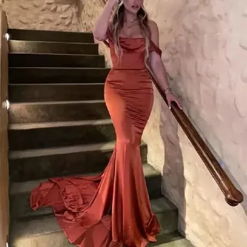 2022 Elegantiškas Burnt Orange Undinė Promenadzie Suknelė Seksualus Off Peties Šalis Suknelės Ilgio Moterų Korsetas Atgal Kokteilis Suknelės