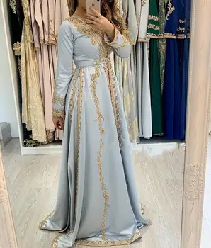 Šviesiai Mėlyna Maroko Caftan Vakaro Suknelės Karoliukų, Rankų Darbo Musulmonų vakarinę Suknelę arabų Abaja Oficialų Suknelė chalatas de soiree