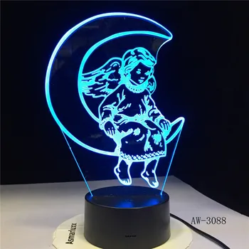 3D LED Nakties Šviesos Luminaria Mielas Kampas Mėnulis Plastiko Lempa naktinė lempa Kūdikio Miegamojo Puošmena Valentino Dienos Dovana AW-3088