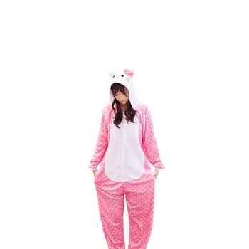 Unisex Suaugusiųjų Gyvūnų Pižama Anime Onesie Lankas Katė Flanelė Animacinių Filmų Mielas Šiltas Cosplay Sleepwear
