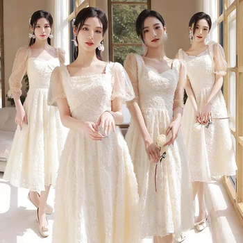 Elegantiškas Šampanas Bridesmaid Dresses 2022 Naujų Akių Rankovės-Line Suknelė, Vestuvės Svečias Vestidos Moterų Oficialų Suknelė