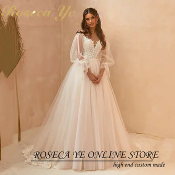 Roseca Jūs Moderni Princesė, Vestuvinių Suknelių Sluoksniuotos Rankovėmis ir Nėrinių Appliques Moterų Ilgas Nuotakos Suknelė Dubajus linijos, Vestuvių Suknelės, Šaliai