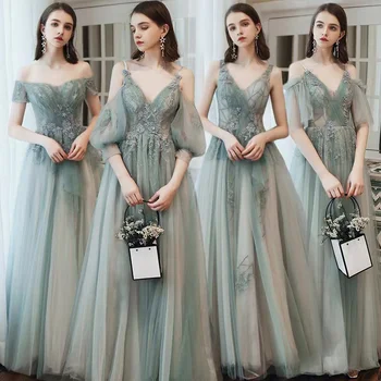 Nuo Peties Bridesmaid Dresses-Line Klasikinis Backless Elegantiškas Appliques China Nėrinių Tiulio Ilgai Vestuvių Prom Šalis Suknelė