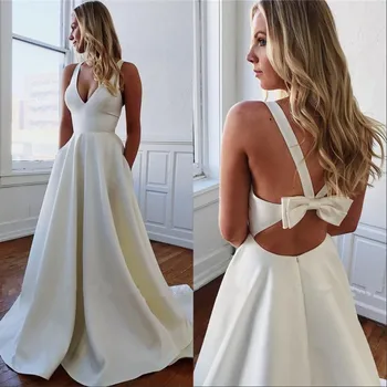 Dizaineris Vasaros Linijos, Vestuvių Suknelės 2020 Lankas Atgal Dizaino V Kaklo Nuotakos Šalis Suknelė Ilgą Šifono Boho Paplūdimio Vestuvių Suknelės