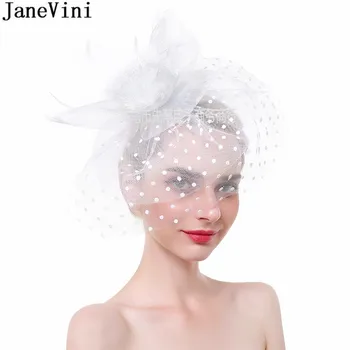 JaneVini Vestuvių Haarschmuck Balta Fascinator Plunksnų Gėlių Nuotakos Skrybėlę su Šydu Trumpas 2021 Mėlyna Vestuvių Skrybėlės Moterims, Elegantiškas
