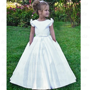 Balta gėlė mergina dress Pirmosios Komunijos, Krikšto ypatinga proga Kūdikių Bamblys Gimtadienio Princesė Vestuvių mergaitės suknelė