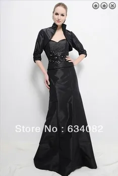 nemokamas pristatymas 2014 moterų elegantiška suknelė plus size vestidos formales long sleeve black Motina Nuotakos Suknelės su striukė