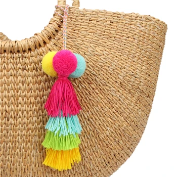 1pc Boho Stiliaus Spalvinga Keychains Pompom paketų prižiūrėtojų raktinę Su Rainbow Taseel Naujų Papuošalų Moterims Dropshipping