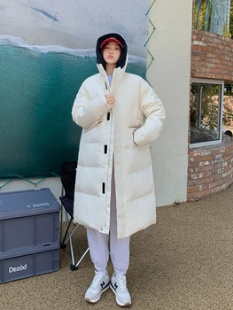 Moterų Žiemos Ilgos Puffer Jacket Mados Gobtuvu Korėjos Laisvalaikio Parkas 